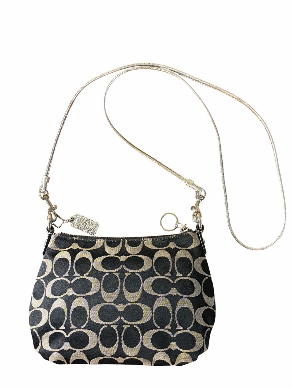 Coach Poppy Signature Pleated Crossbody Bag Black/Grey Metallic Silver - Picture 2 of 9